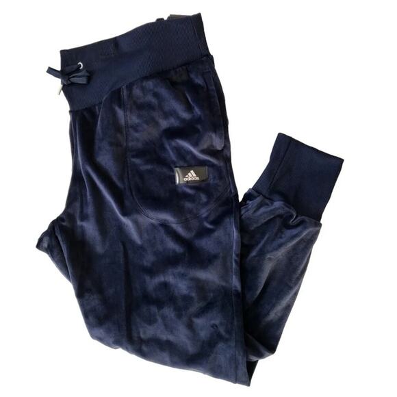 ADIDAS Women`s Velour Joggers Plus Size 2X Navy HJ7372 New!‎ - Picture 2 of 8